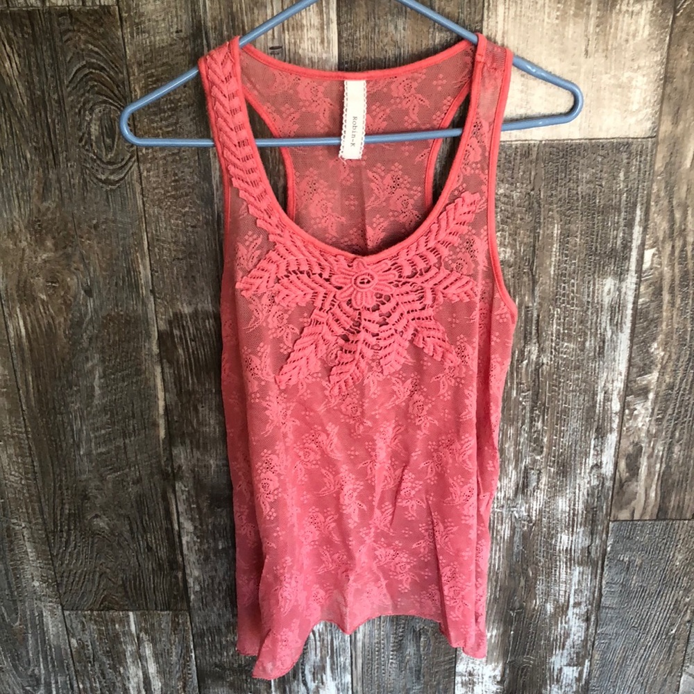 Coral lace racerback tank